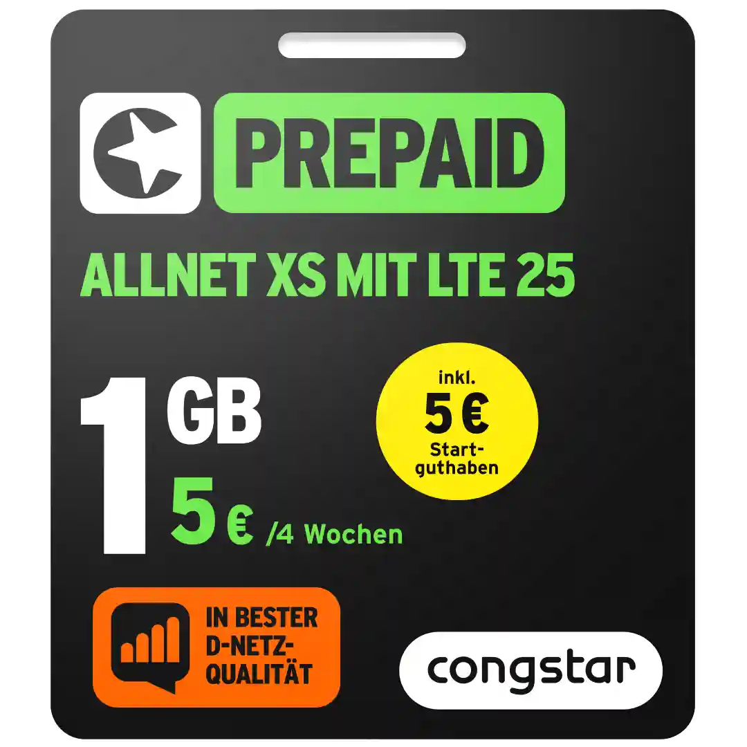 1 GB congstar Prepaid Tarif – Telekom Netz für 5 Euro