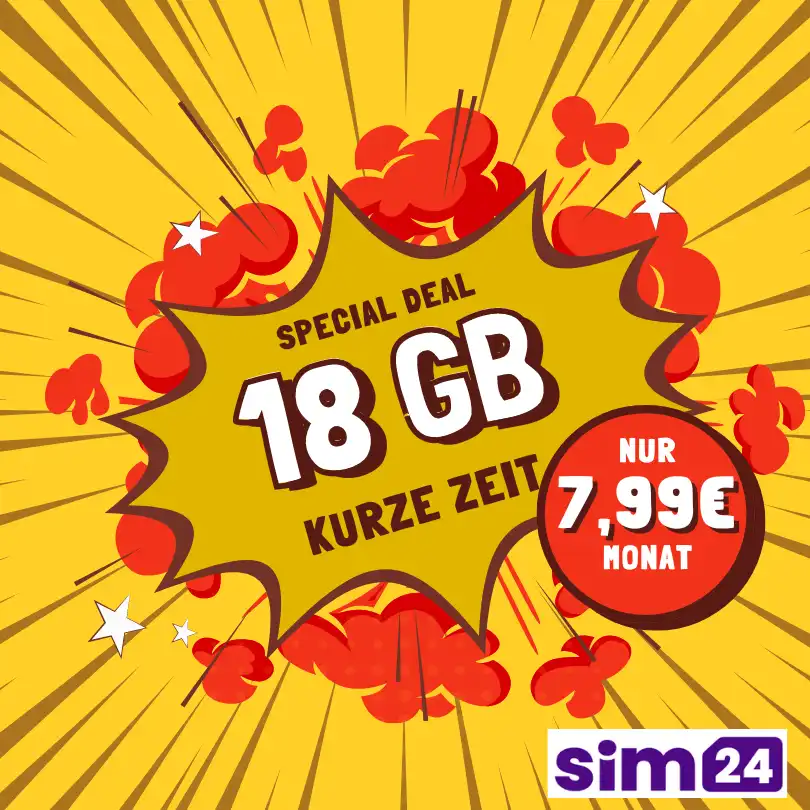 TOP-Aktion: 18 GB Allnet Flat für 7,99 €/Monat - sim24.de