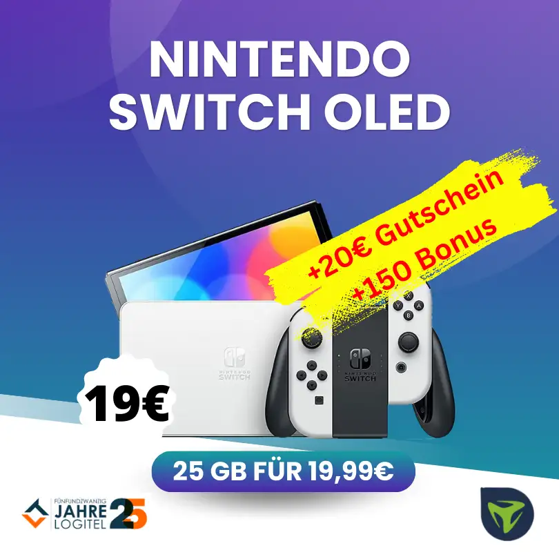 25 GB + Switch OLED für 19€ & 20€ Gutschein – eff. 0,61€