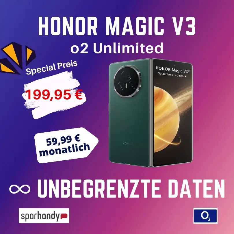 Honor Magic V3 für 199,95€ mit o2 Unlimited Tarif eff. -13,34€