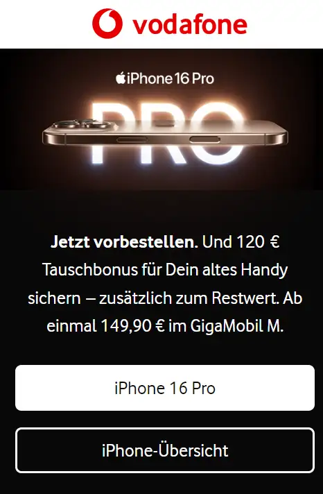 Vodafone Apple iPhone 16 Pro Vorbestellung