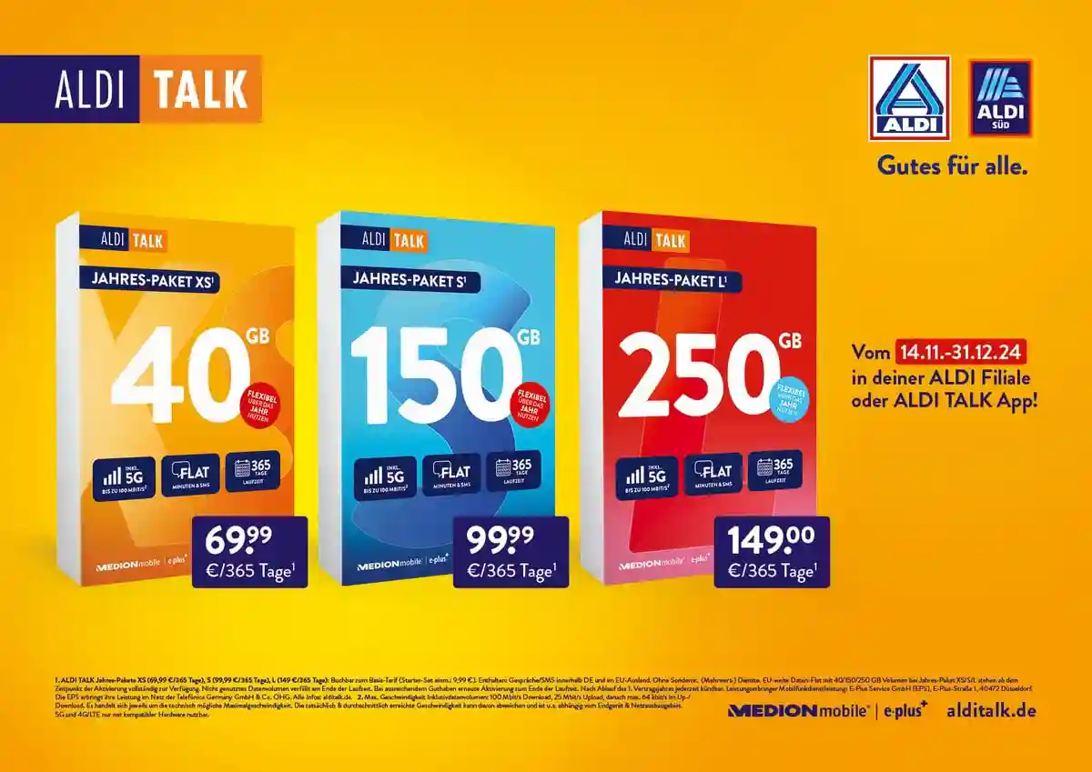 ALDI TALK: 250 GB Jahrespaket für nur 12,42 €/Monat