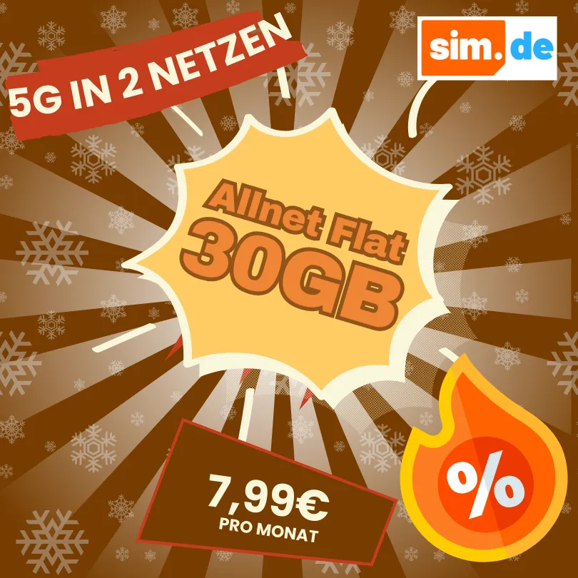 🔥 sim.de: Allnet-Flats 20-100 GB ab 5,99€ | 5G-Netz