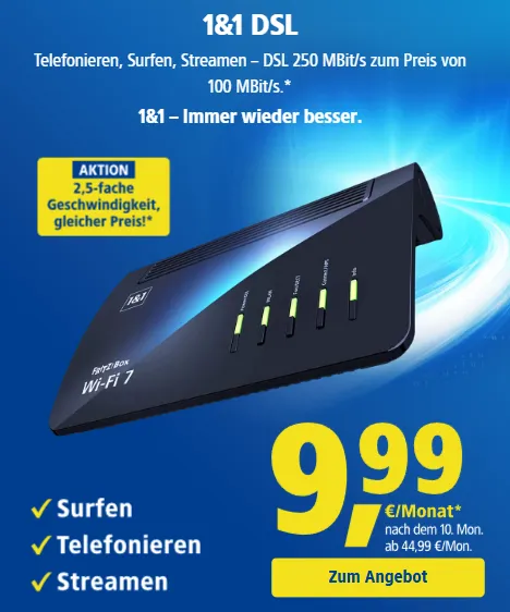 🏠 1&1 DSL: Bis 1.000 MBit/s ab 24,98 €/Monat