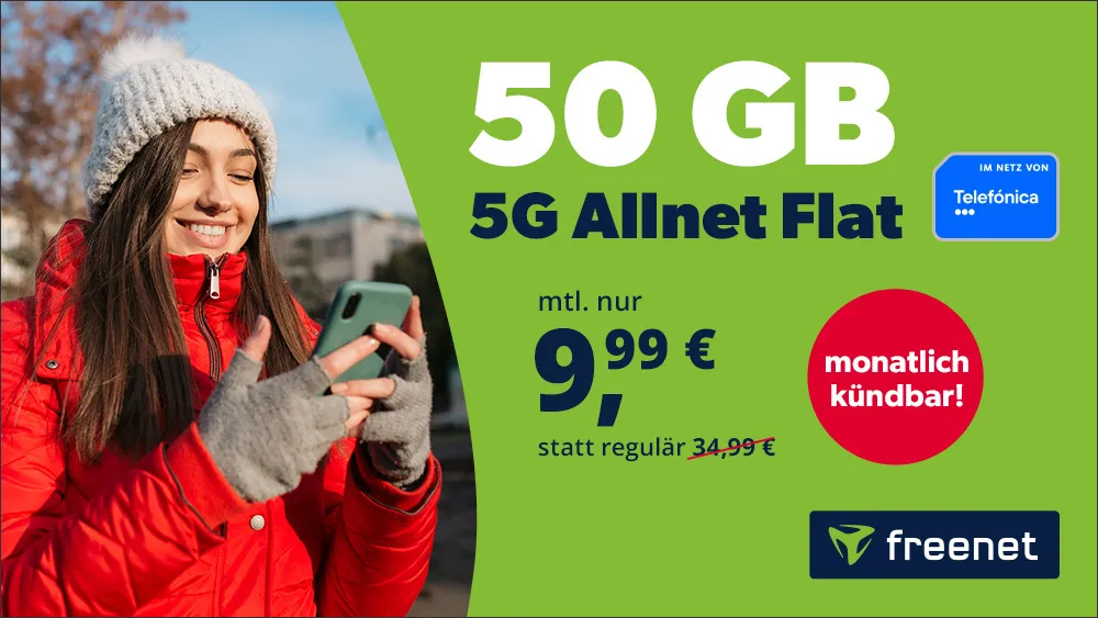 50 GB 5G Allnet-Flat für 9,99€ ⭐ Telefónica-Netz