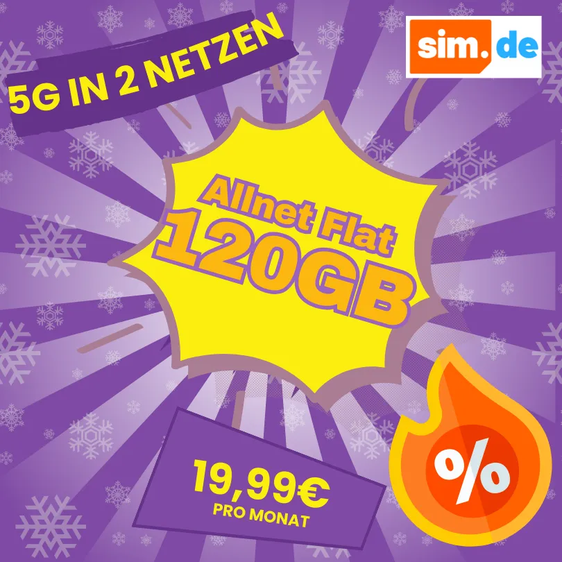 🔥 sim.de: Allnet-Flats 10-120 GB ab 4,99€ | 5G-Netz