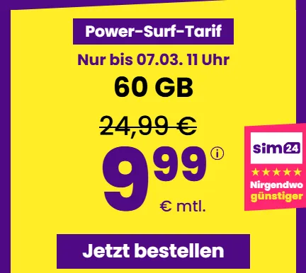 sim24: Bis zu 90 GB 5G Allnet-Flat ab 4,99 € im 1&1 Netz 📱