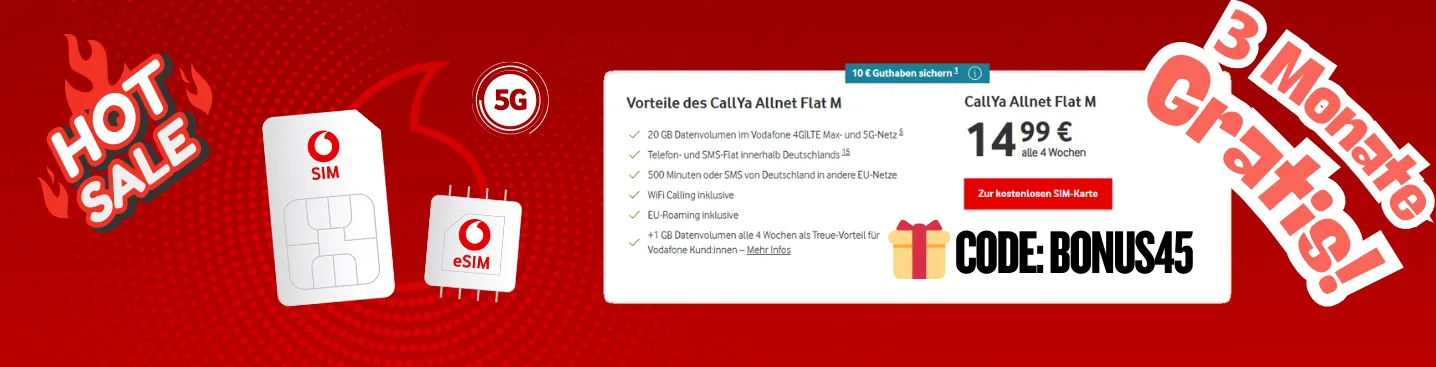 Vodafone CallYa Aktion mit 45€ Bonus