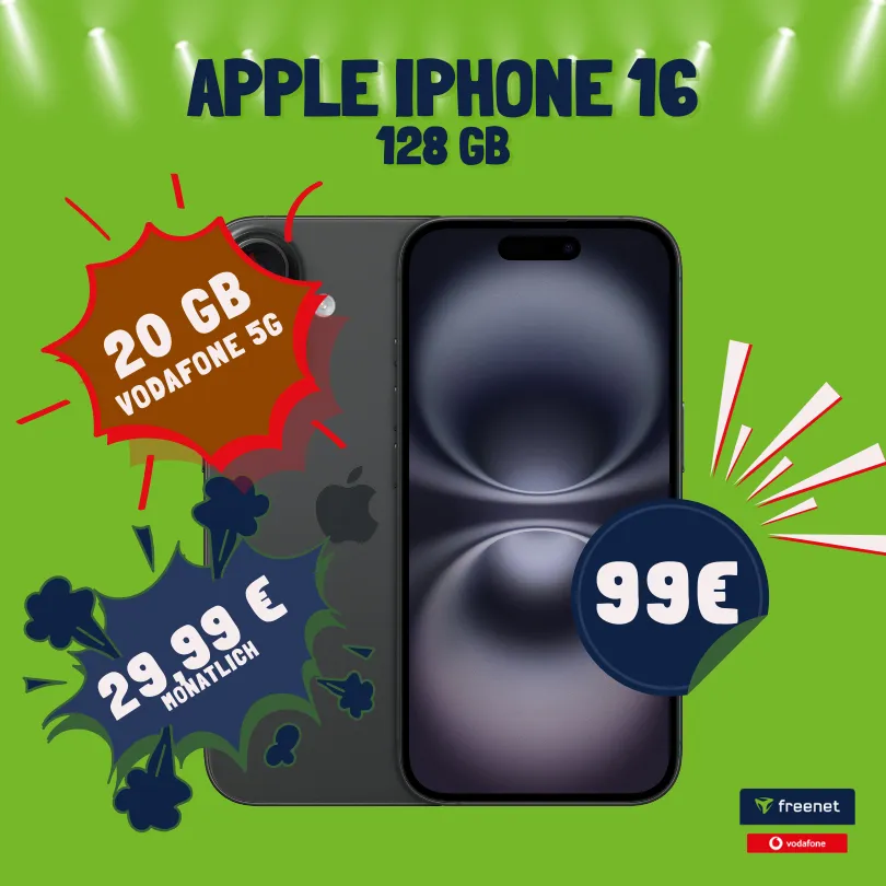 iPhone 16 + 20GB Allnet-Flat 📱 Nur 2,87€/mtl. im Vodafone-Netz