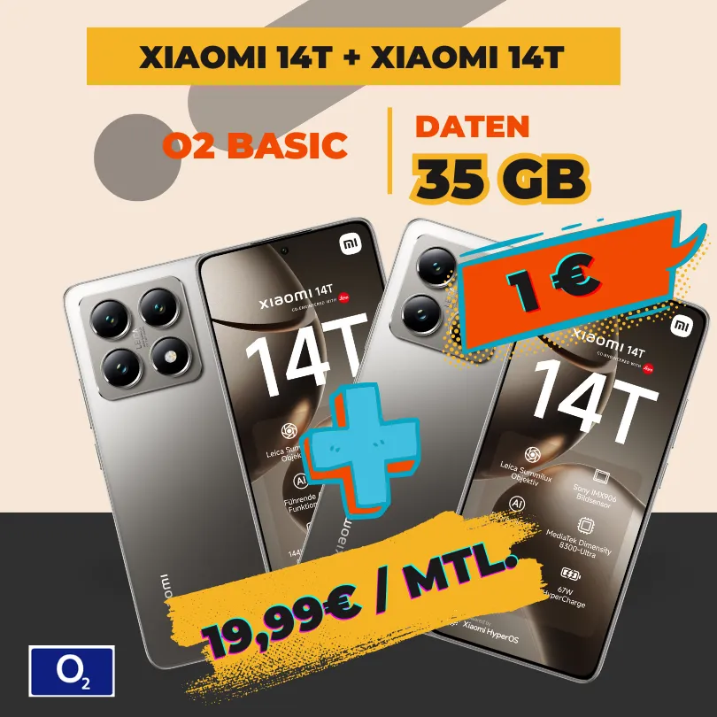 2x Xiaomi 14T + 35GB für 1€ – eff. -14€/Monat! 📱🔥