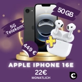 iPhone 16e + AirPods 4 ANC mit 50 GB Telekom nur 6€ 📱🎧