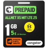 1 GB congstar Prepaid Tarif – Telekom Netz für 5 Euro