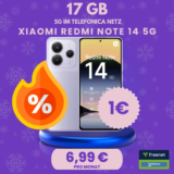 📱 Xiaomi Redmi Note 14 5G + 17 GB o2 für 6,99 € | -1,72 €