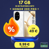 🔥 Honor 200 Pro + 17GB für 9,99€ – eff. -6,72€ mtl