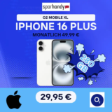 iPhone 16 Plus 128GB für 29,95€ mit 280 GB o2 XL Tarif