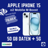 iPhone 15 für 79,95€ mit o2 Mobile 50GB effektiv 8,03€