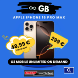 📱 iPhone 16 Pro Max + o2 Unlimited: 12,49€ eff. mtl.