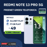 Xiaomi Redmi Note 13 Pro + 17 GB für 49 € Effektiv 1,29€