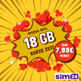 TOP-Aktion: 18 GB Allnet Flat für 7,99 €/Monat – sim24.de