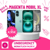 MagentaMobil XL ab 94,95€ mit Galaxy S24 für 4,99 €, Google Pixel 9 (Pro) ab 4,95 €, iPhone 16 ab 4,95 € uvm.